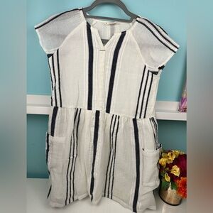 Mango girls gauze white and gray stripes dress, size 8-10, new no tags